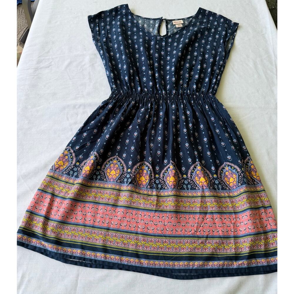 Boho Festival Hippie Coastal Mossimo Supply Co Border Print Navy Floral Dress M - Picture 4 of 12